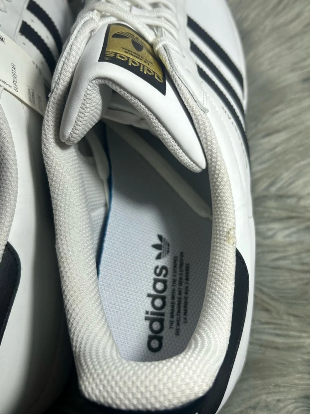 ADIDAS ORIGINALS SUPERSTAR WHITE/BLACK Leather Gold Accent Sneakers Size 19